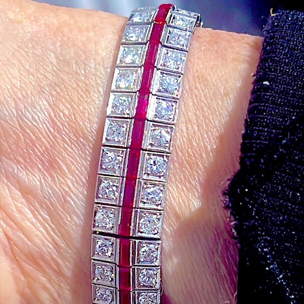 Platinum 5 carat diamond and Ruby bracelet - Picture 12 of 12